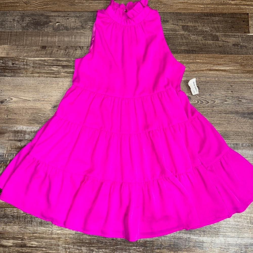 The Impeccable Pig Magenta Tiered Ruffle Mock Neck‎ Dress Small NWT